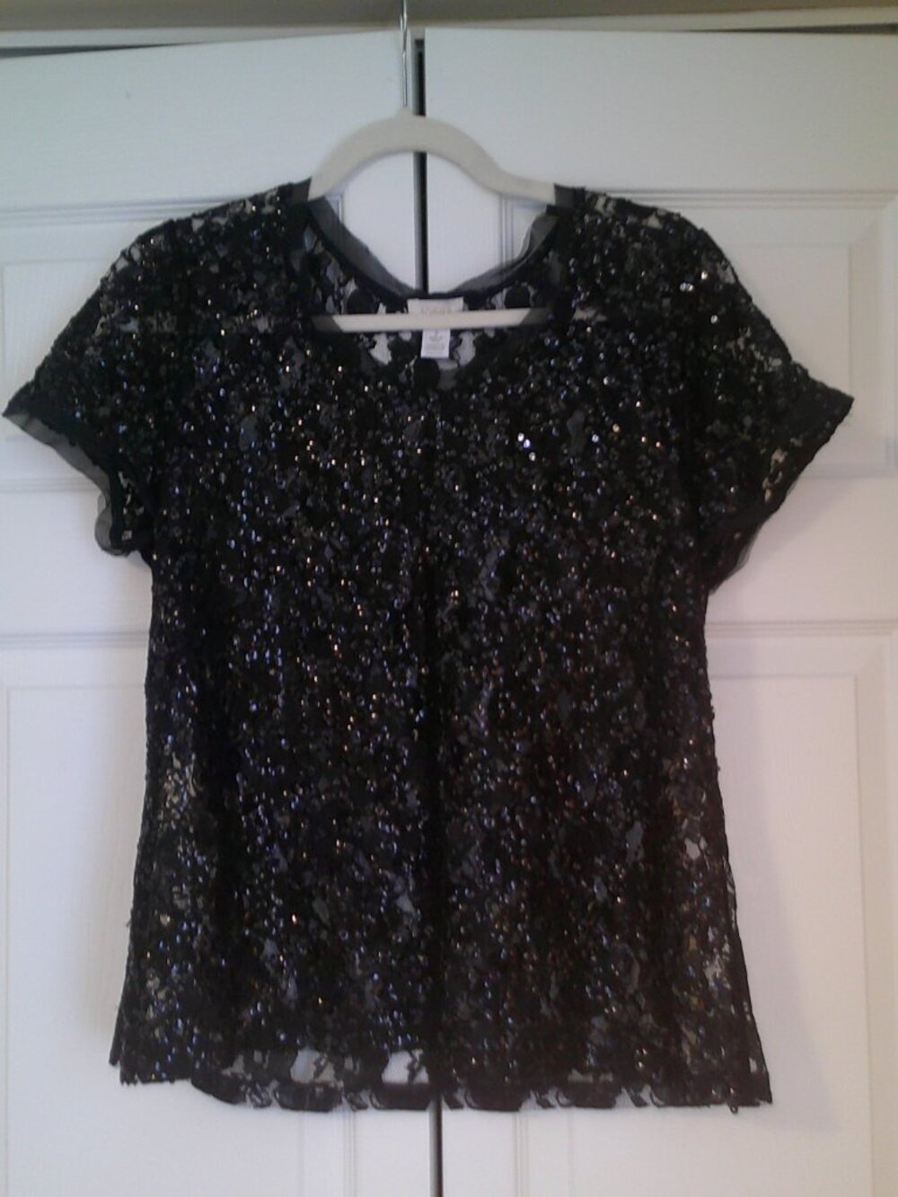Chico's Sheer Lace Sequin Mesh Layering Top size 2 / L / 12-14